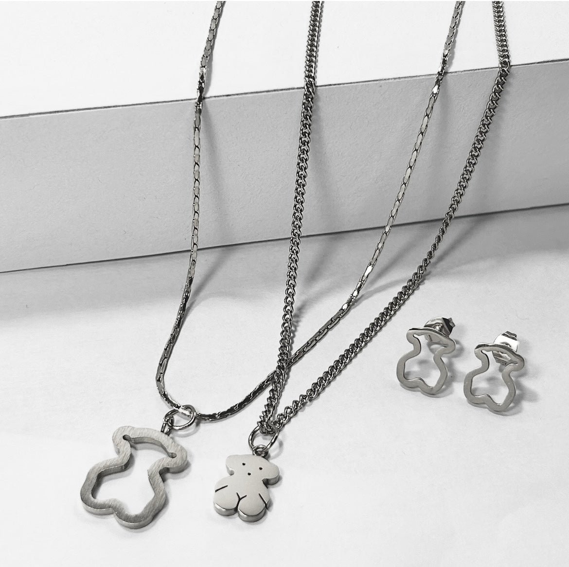 Conjunto collar y pendientes oso silver
